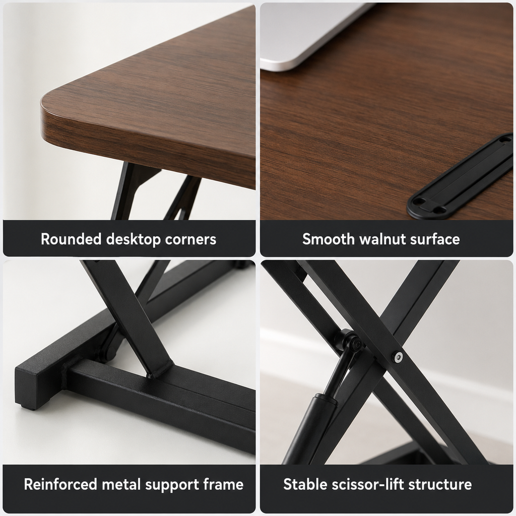 32-Inch Height Adjustable Desk Converter | Walnut Sit-Stand Workstation with Keyboard Tray