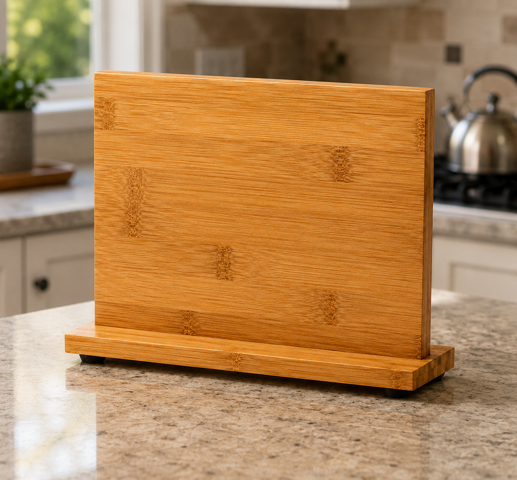 Premium Bamboo Magnetic Knife Holder – Space-Saving Kitchen Organization Stand