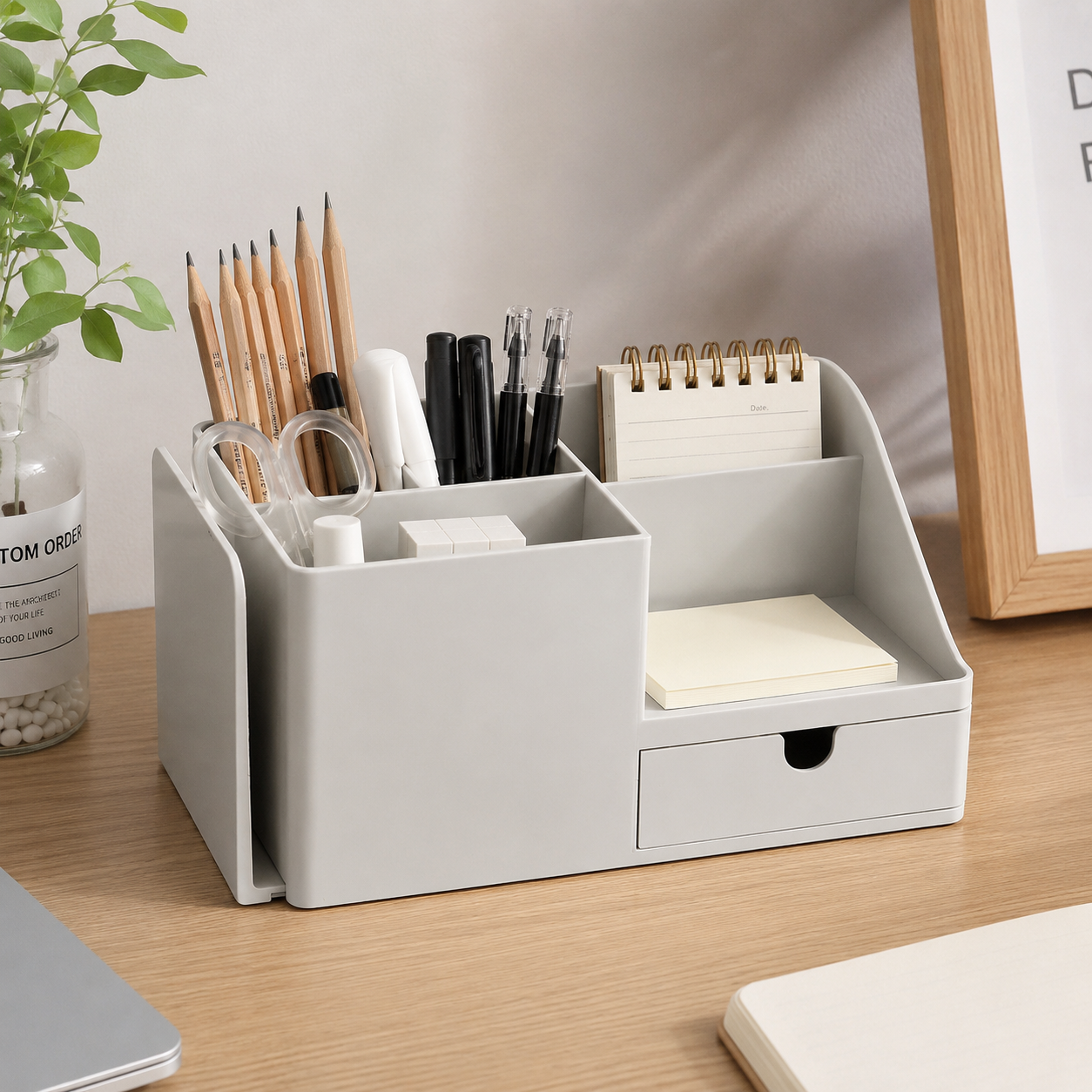 Modern Desk Organizer with Drawer | Multi-Section Desktop Storage