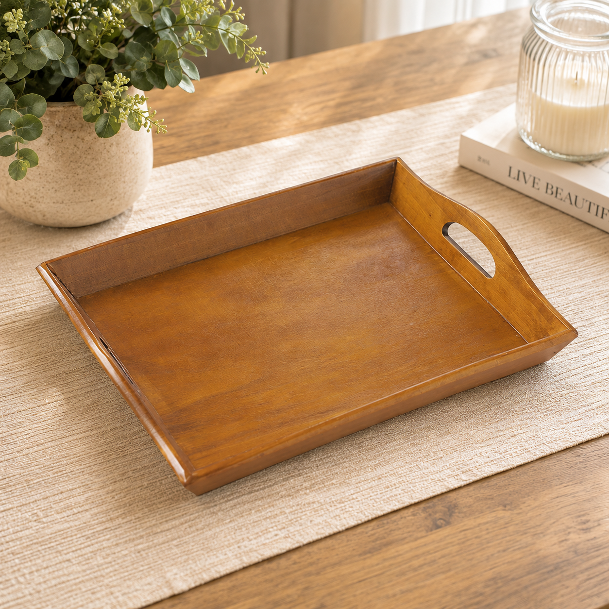 Rustic Wooden Serving Tray | Coffee, Tea & Breakfast Tray