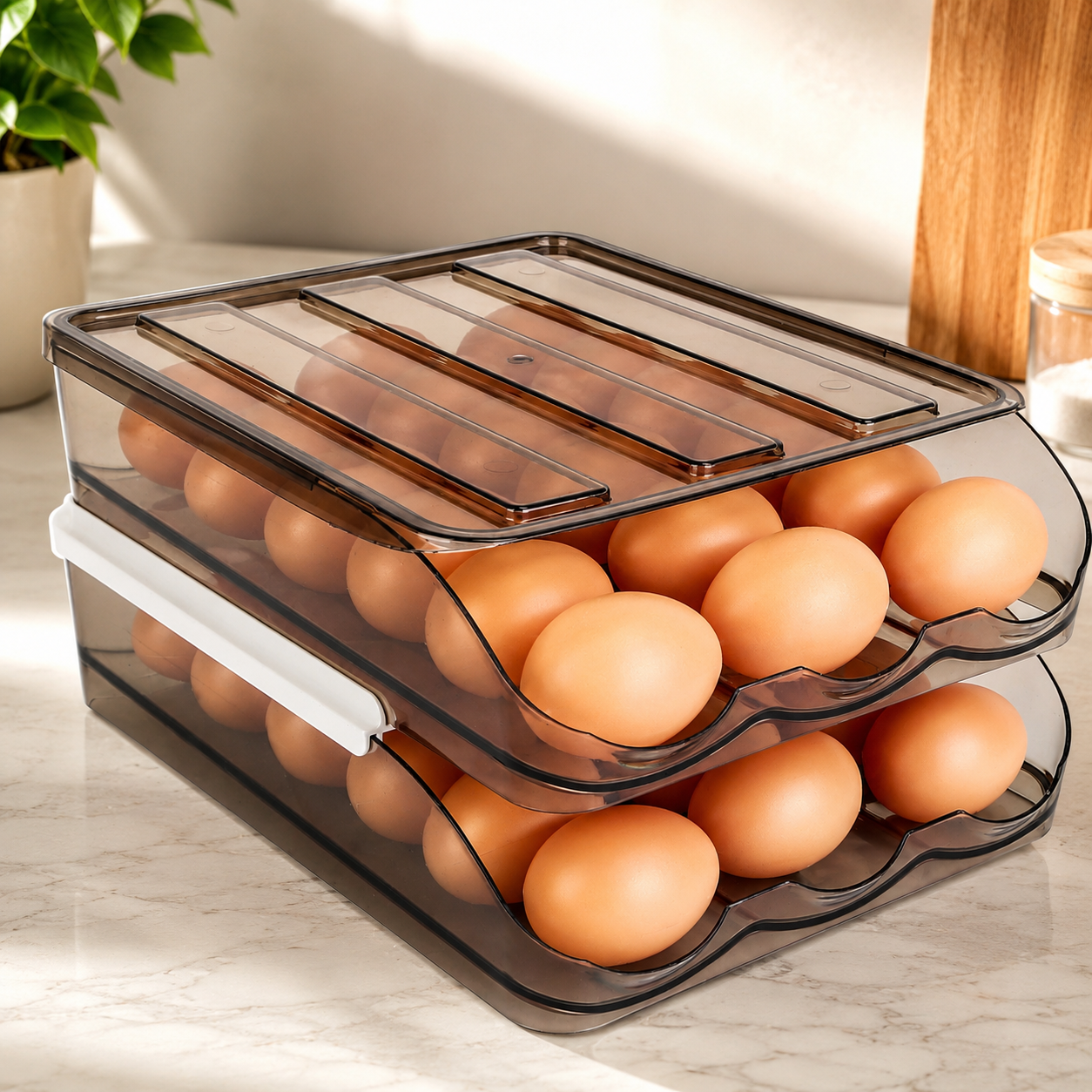 RollFresh™ Automatic Egg Organizer – Double Layer Refrigerator Storage Bin
