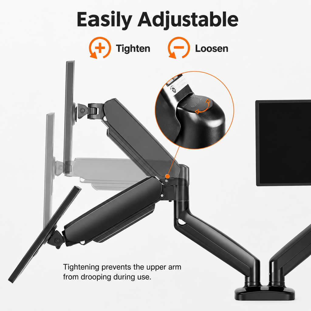 Dual Monitor Gas Spring Arm Mount – Adjustable Desk Stand for 13–32” Screens