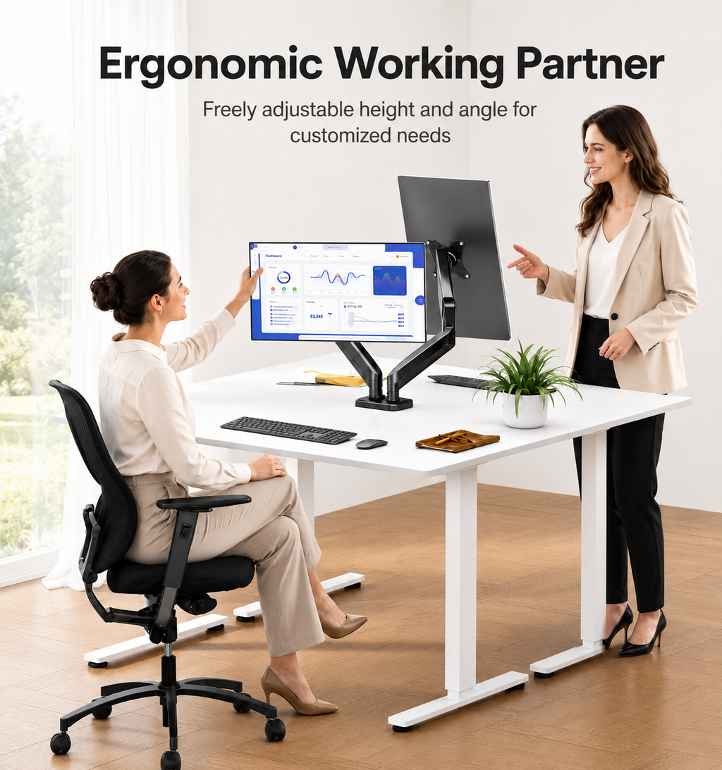 Dual Monitor Gas Spring Arm Mount – Adjustable Desk Stand for 13–32” Screens