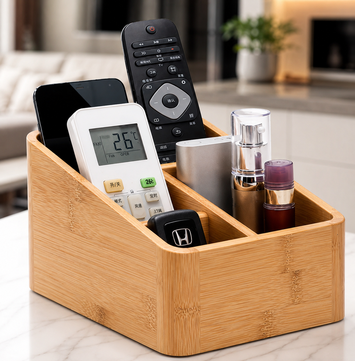 Bamboo Desktop Organizer | Multi-Compartment Storage Box