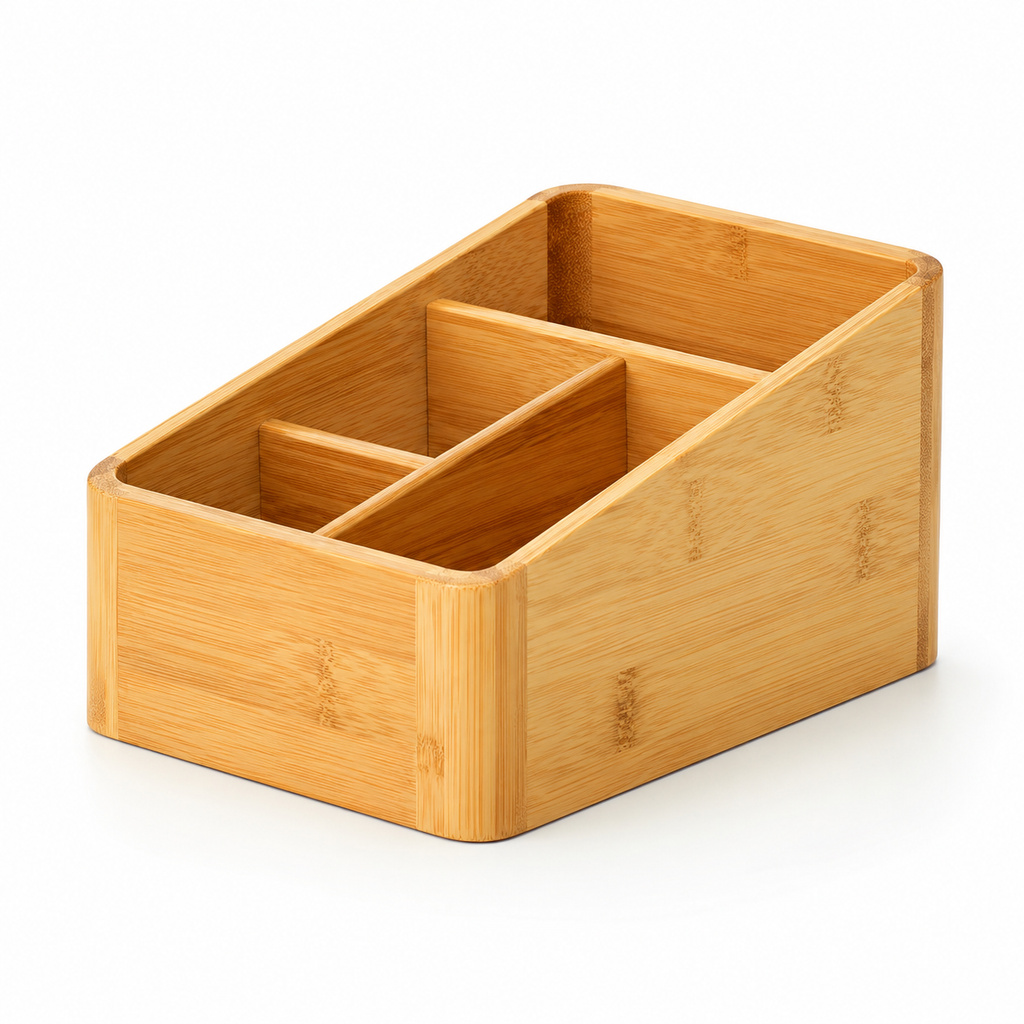 Bamboo Desktop Organizer | Multi-Compartment Storage Box