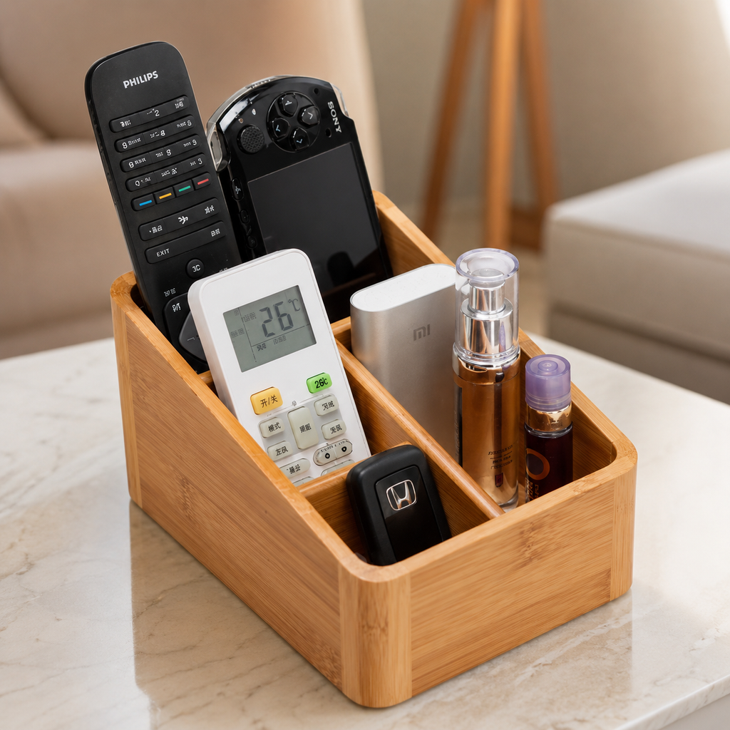 Bamboo Desktop Organizer | Multi-Compartment Storage Box