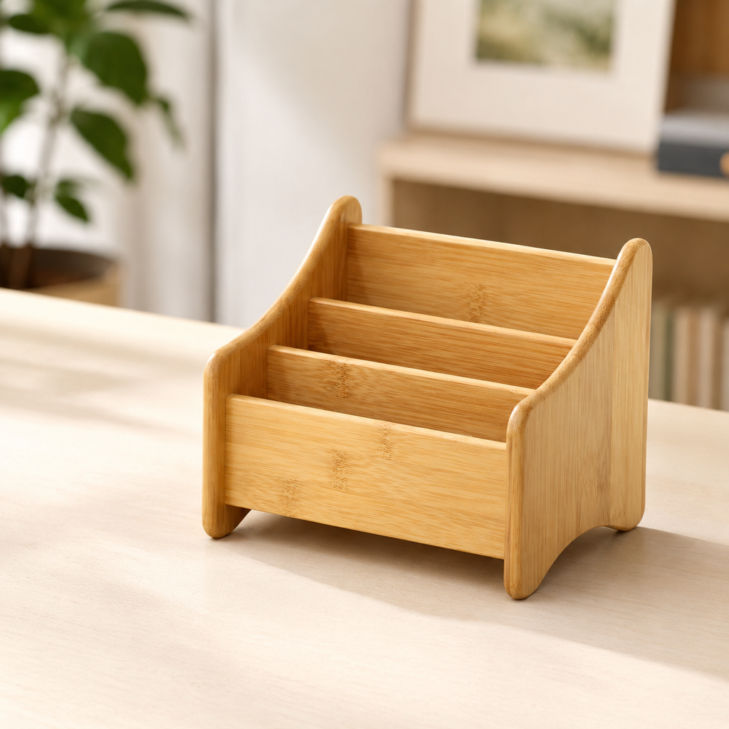 Bamboo Desktop Organizer | Multi-Compartment Storage Box