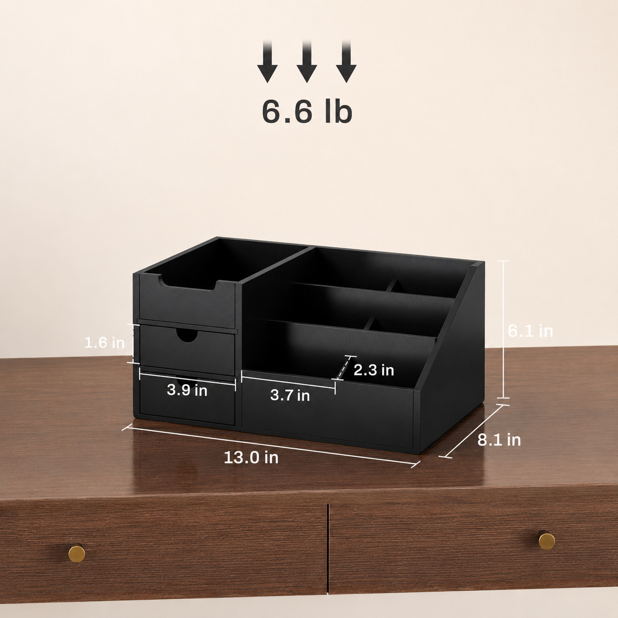 Bamboo Desk Organizer with Drawers – Black 7-Compartment Office Caddy