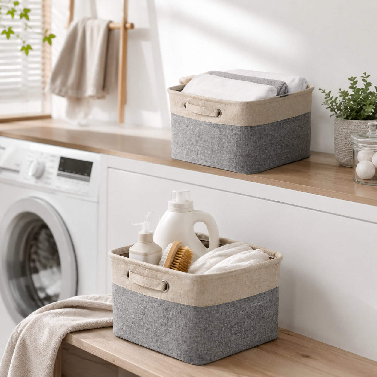 Foldable Fabric Storage Basket with Handles | Modern Home Organizer Bin