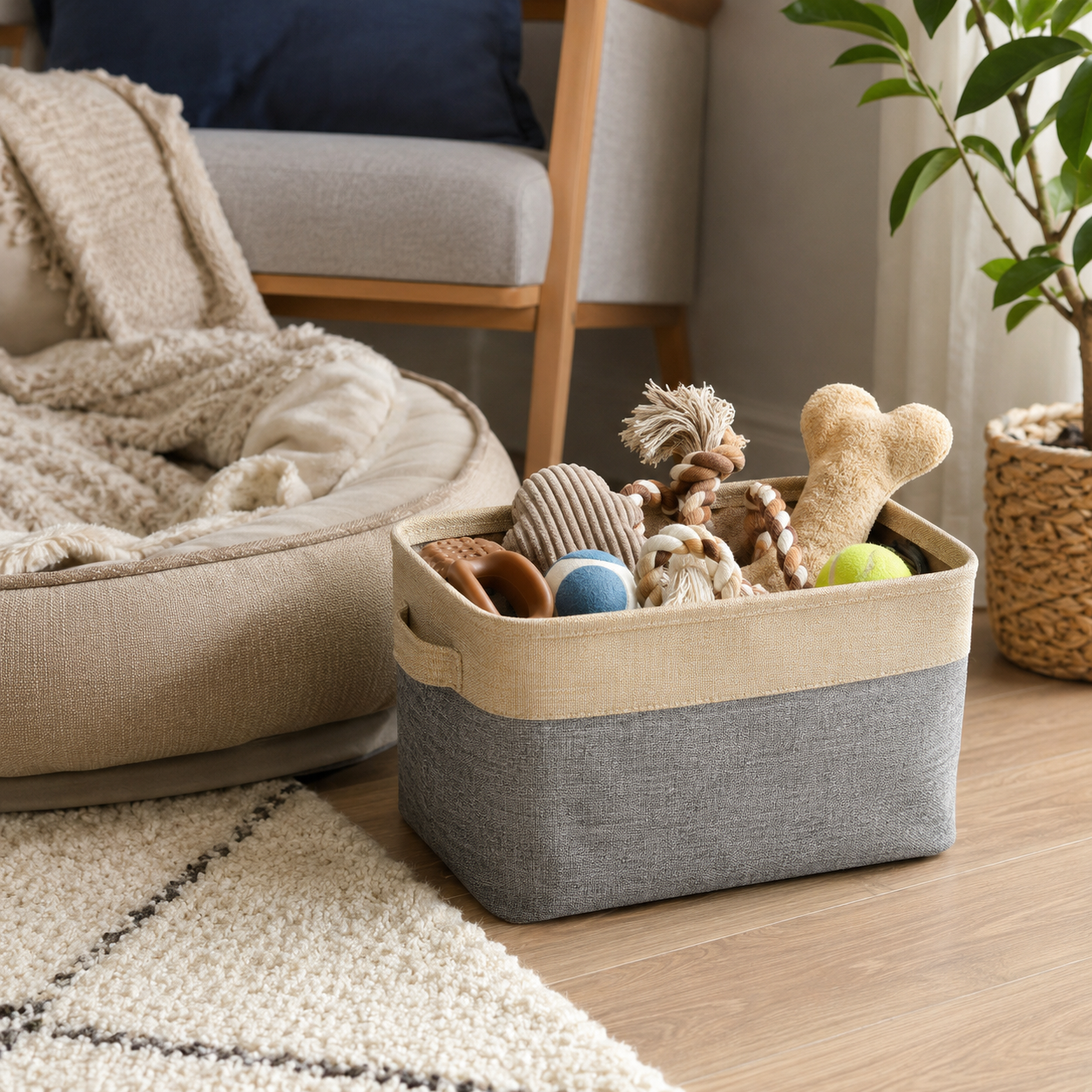 Foldable Fabric Storage Basket with Handles | Modern Home Organizer Bin