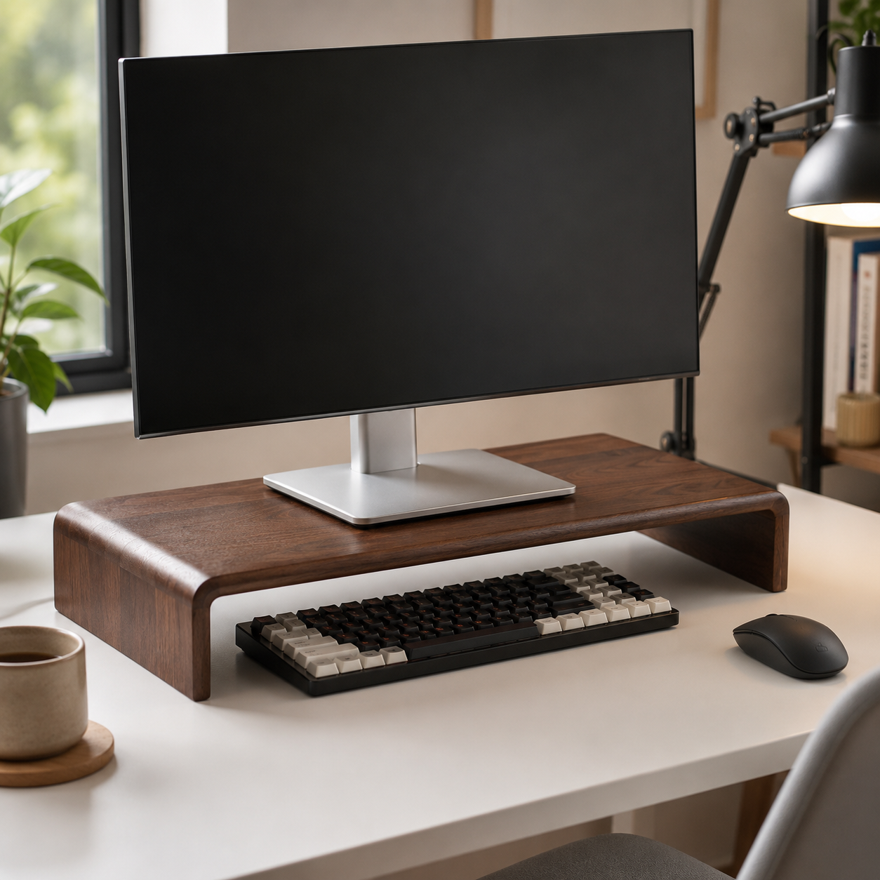 Black Walnut Monitor Stand | Solid Wood Riser for Desk Organization