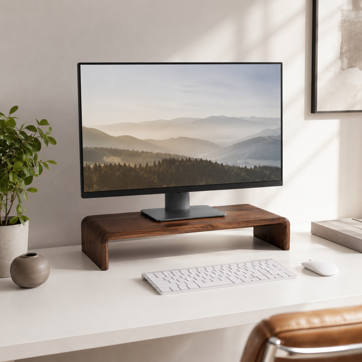 Black Walnut Monitor Stand | Solid Wood Riser for Desk Organization