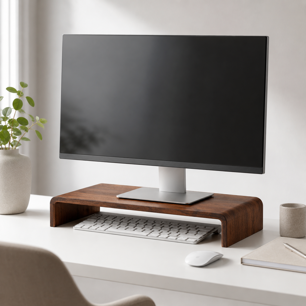 Black Walnut Monitor Stand | Solid Wood Riser for Desk Organization