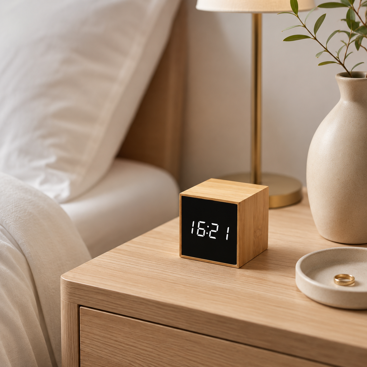 Real Bamboo LED Alarm Clock | Minimalist Wooden Digital Desk Clock