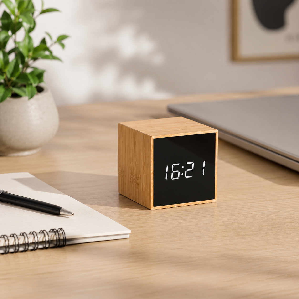 Real Bamboo LED Alarm Clock | Minimalist Wooden Digital Desk Clock
