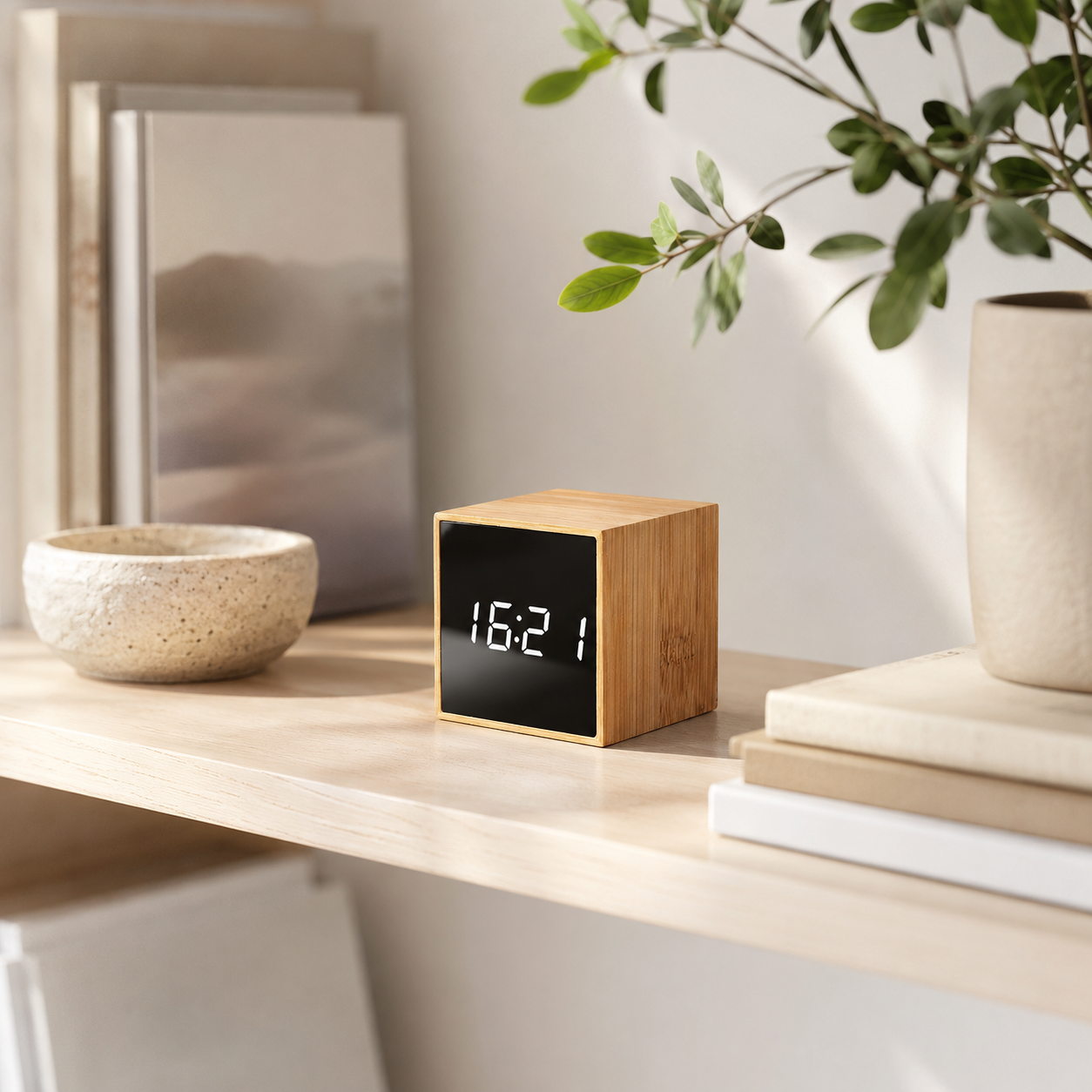 Real Bamboo LED Alarm Clock | Minimalist Wooden Digital Desk Clock