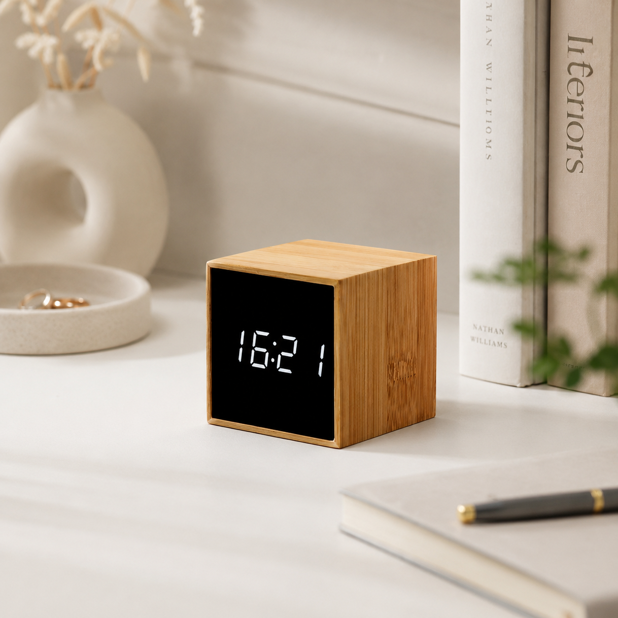 Real Bamboo LED Alarm Clock | Minimalist Wooden Digital Desk Clock
