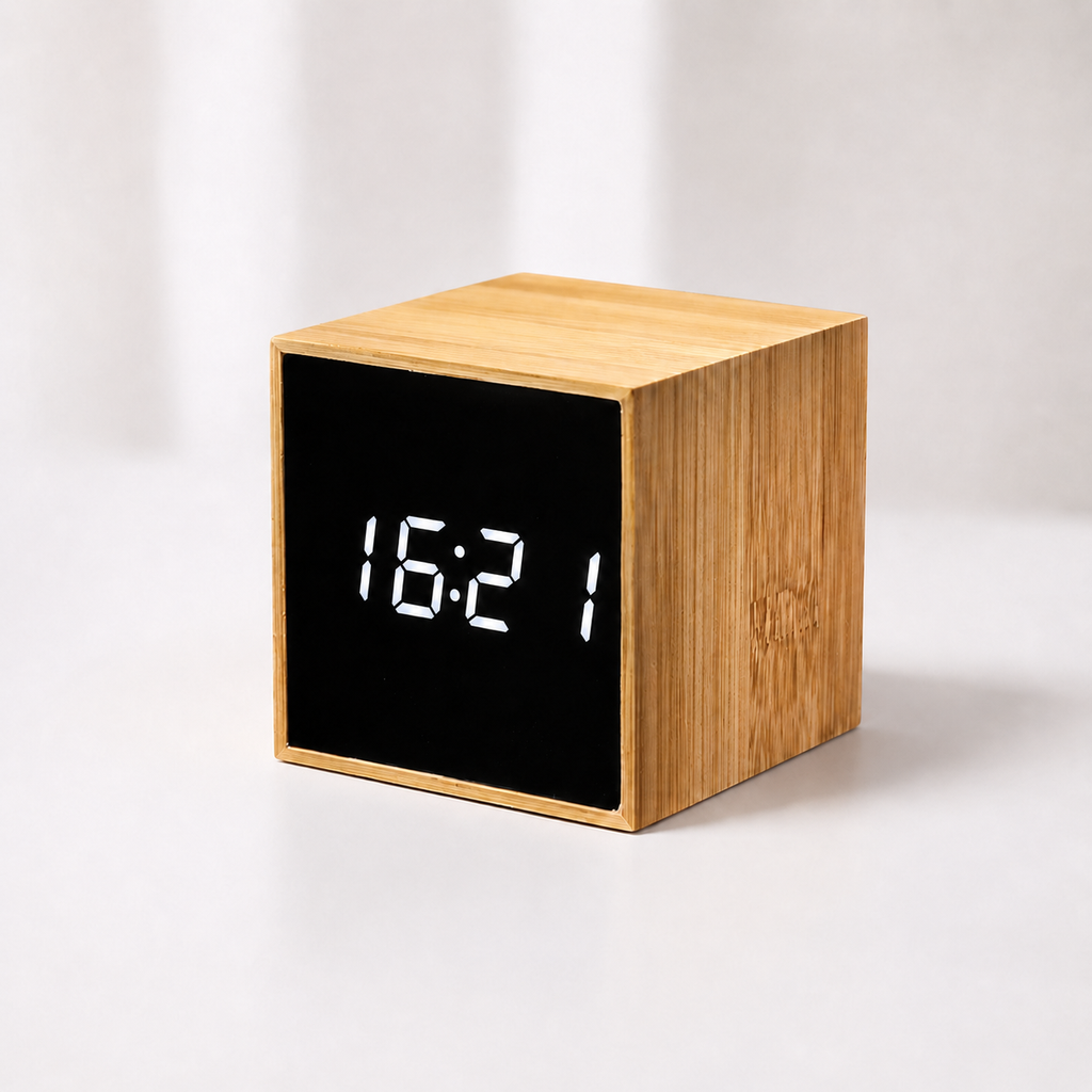 Real Bamboo LED Alarm Clock | Minimalist Wooden Digital Desk Clock