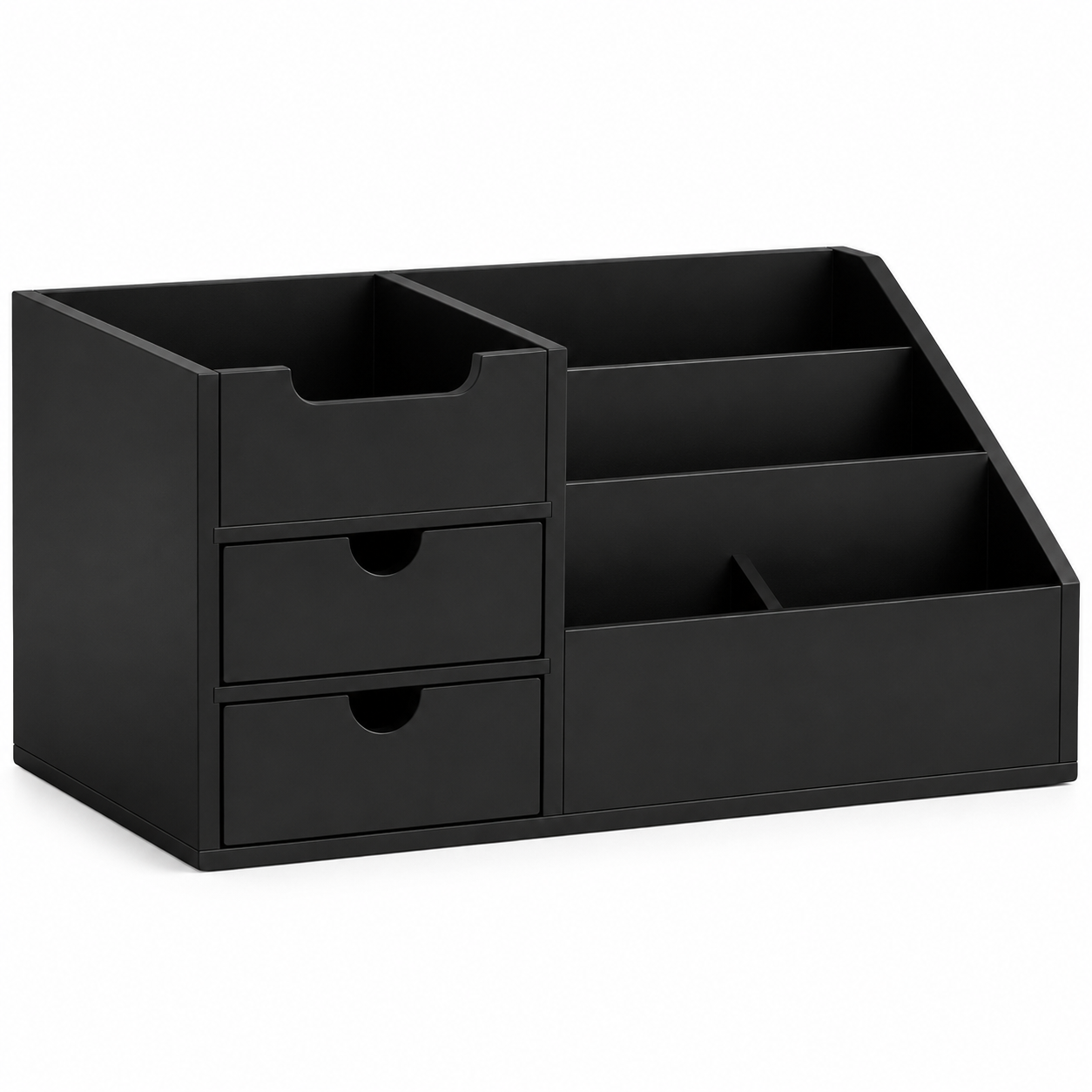 Bamboo Desk Organizer with Drawers – Black 7-Compartment Office Caddy