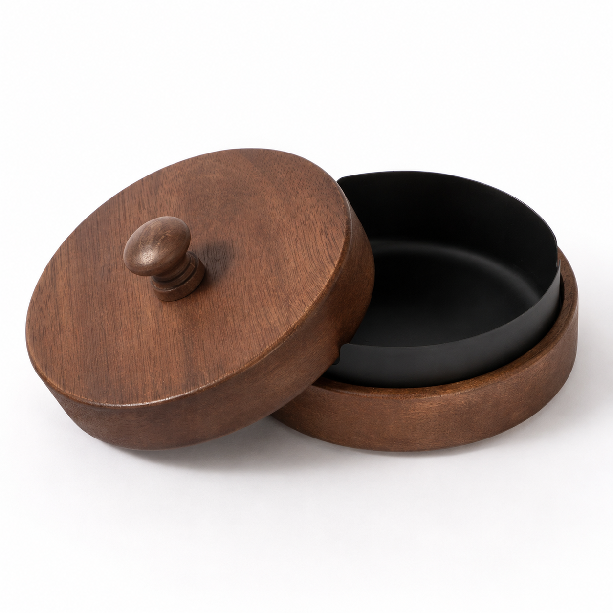 Walnut Wood Ashtray with Lid | Modern Covered Tabletop Ashtray