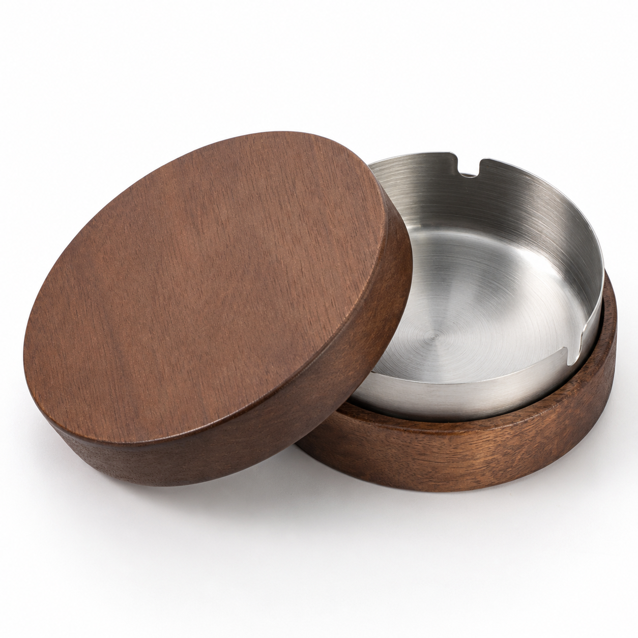 Walnut Wood Ashtray with Lid | Modern Covered Tabletop Ashtray