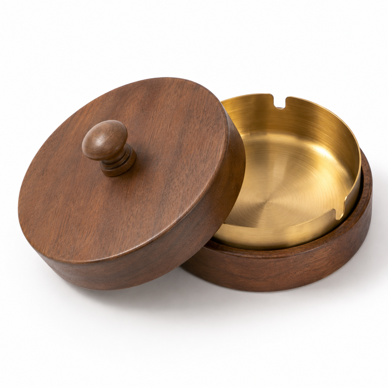 Walnut Wood Ashtray with Lid | Modern Covered Tabletop Ashtray