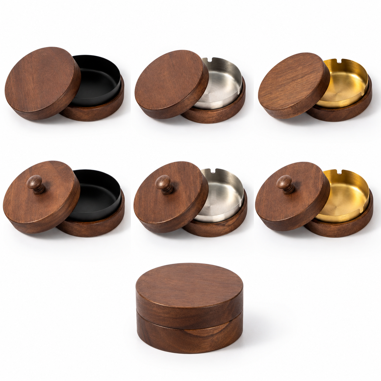 Walnut Wood Ashtray with Lid | Modern Covered Tabletop Ashtray