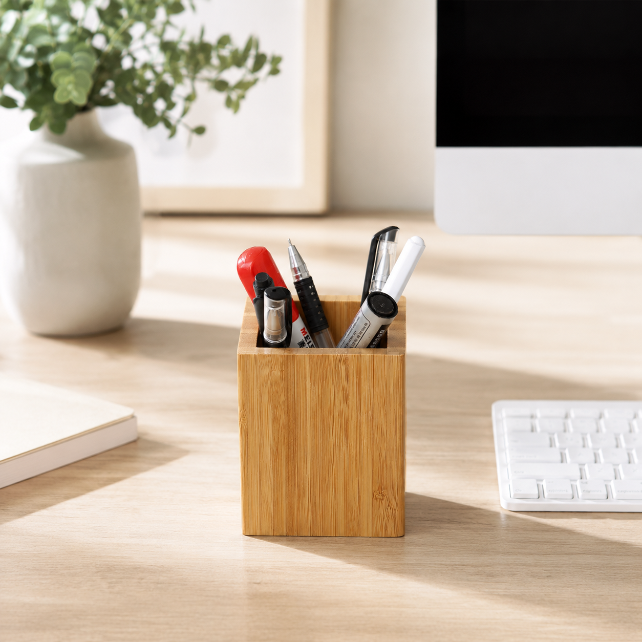 Bamboo Desk Pencil Cup Organizer