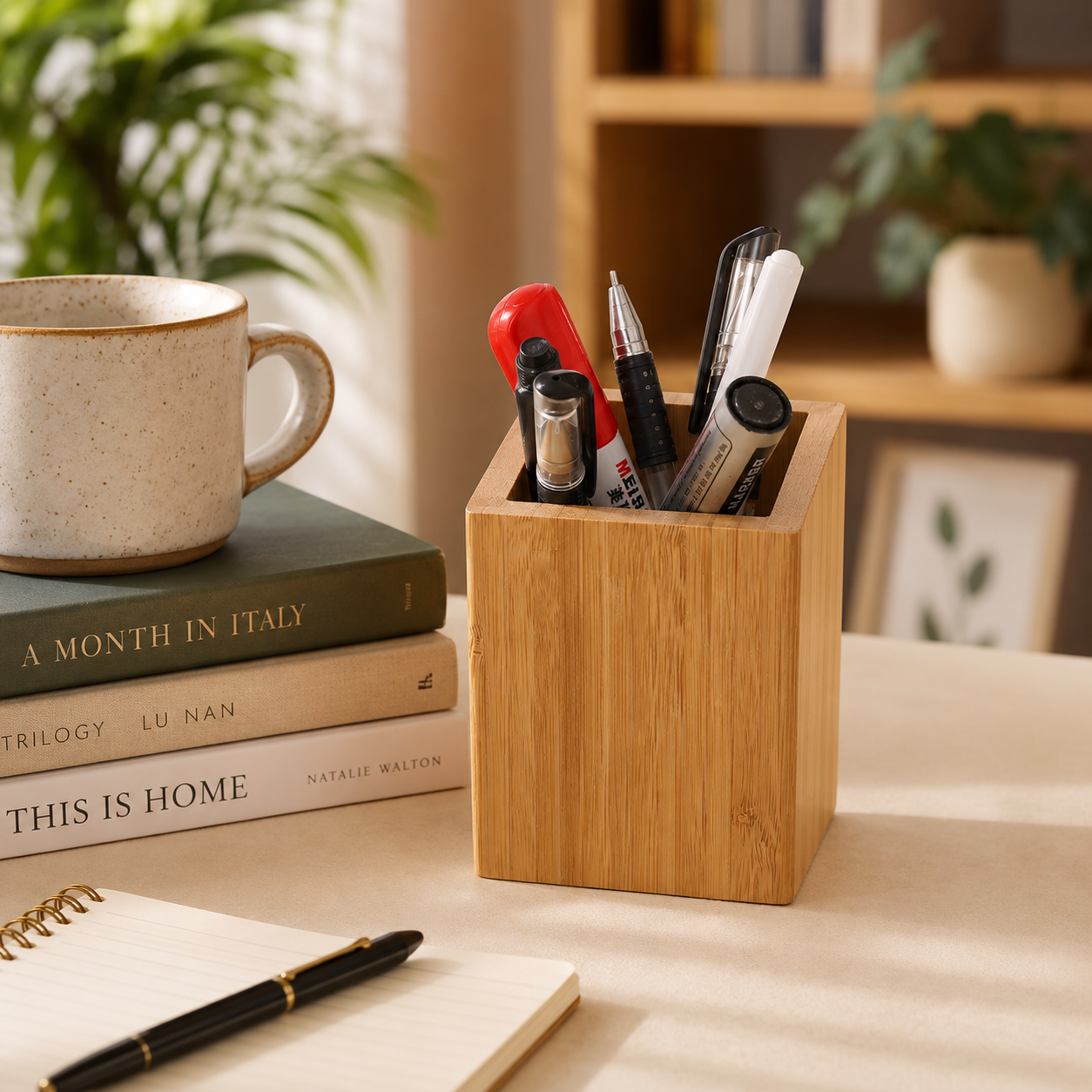 Bamboo Desk Pencil Cup Organizer