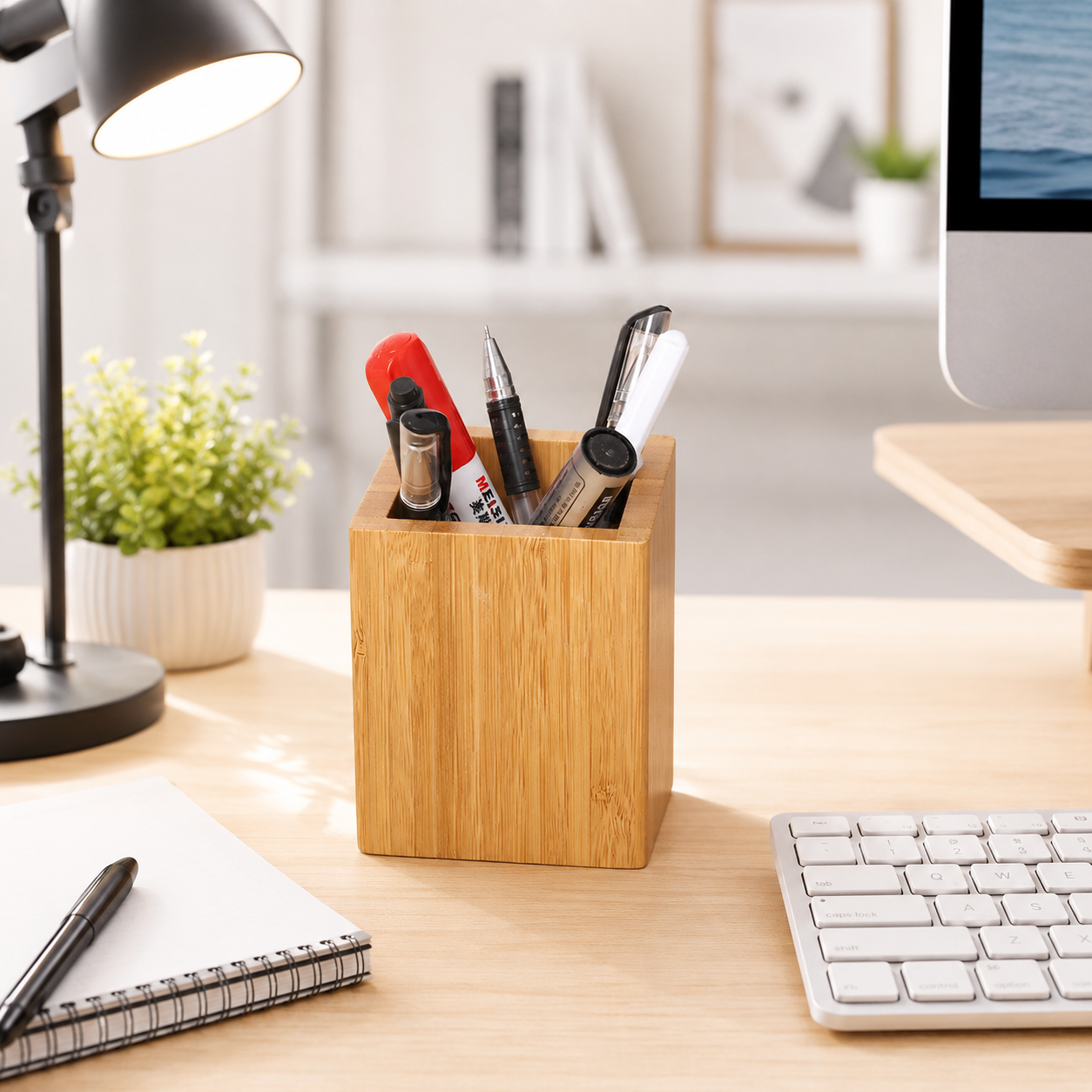 Bamboo Desk Pencil Cup Organizer